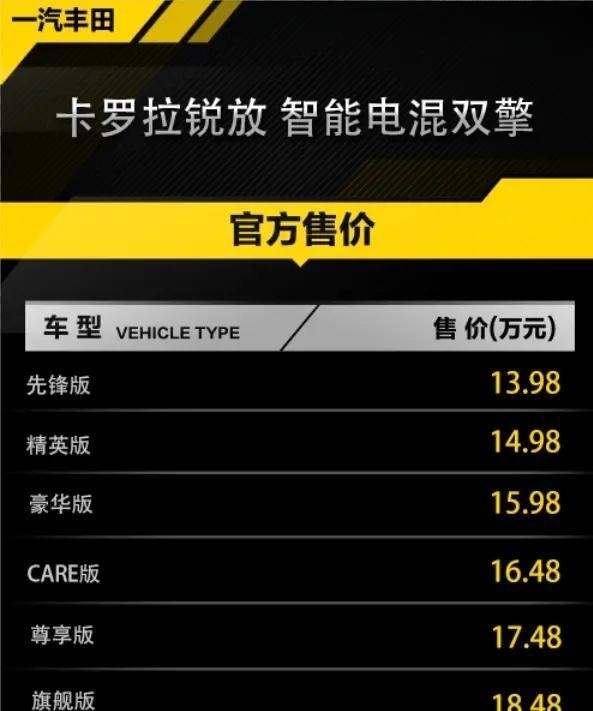 13.98万元起，丰田卡罗拉锐放智能电混双擎正式上市，驰骋市场！