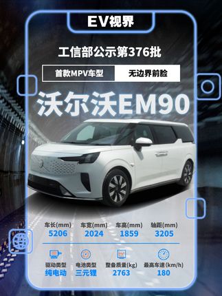 工信部公示第376批《道路机动车辆生产企业及产品公告》，沃尔沃 EM90 在列其中。#沃尔沃EM90 #mpv商务车 #新能源汽车