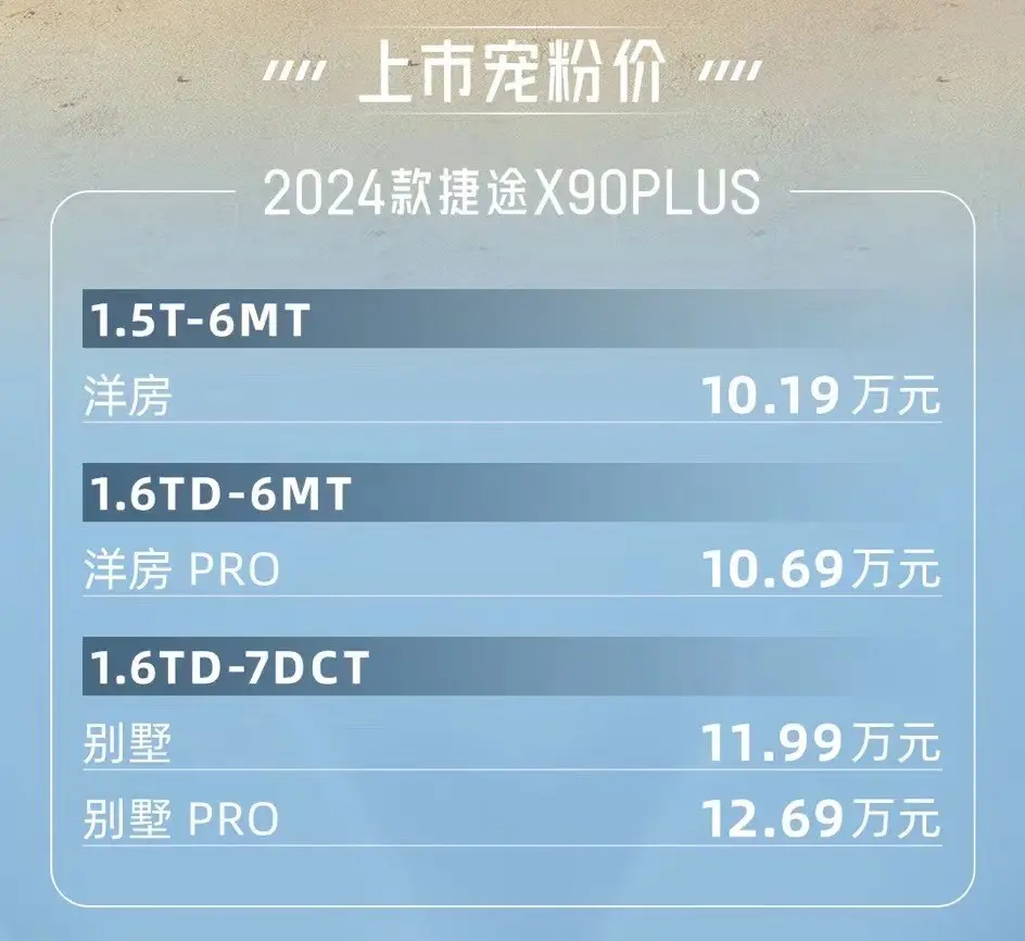 10.19万元起售，1.6T+6MT，2024款捷途X90 PLUS上市