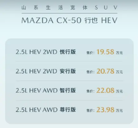 19.58万起售，长安马自达CX-50行也HEV上市｜2023广州车展