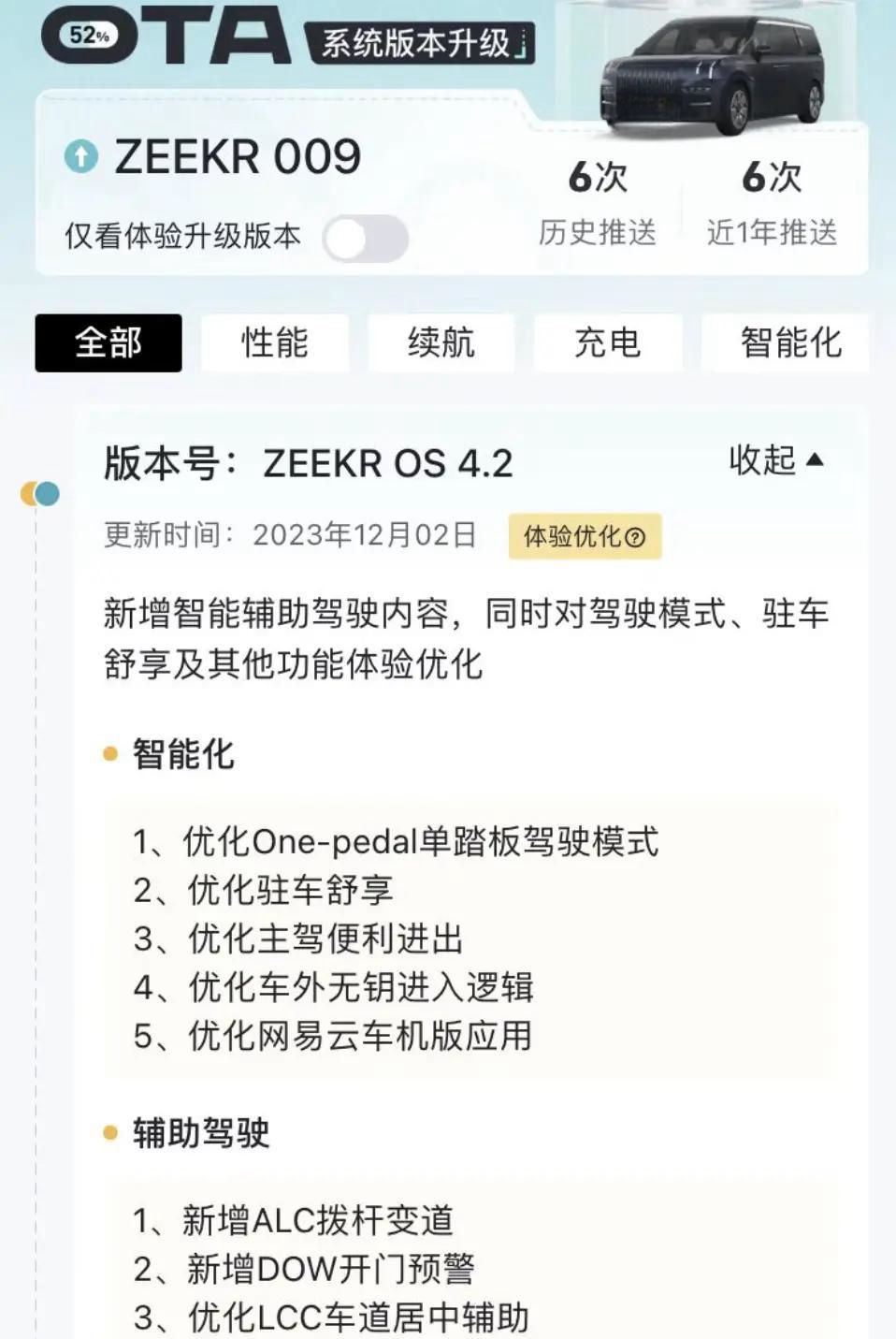 极氪009发布OS 4.2版本OTA更新，新增功能包括拨杆变道与门侧预警技术