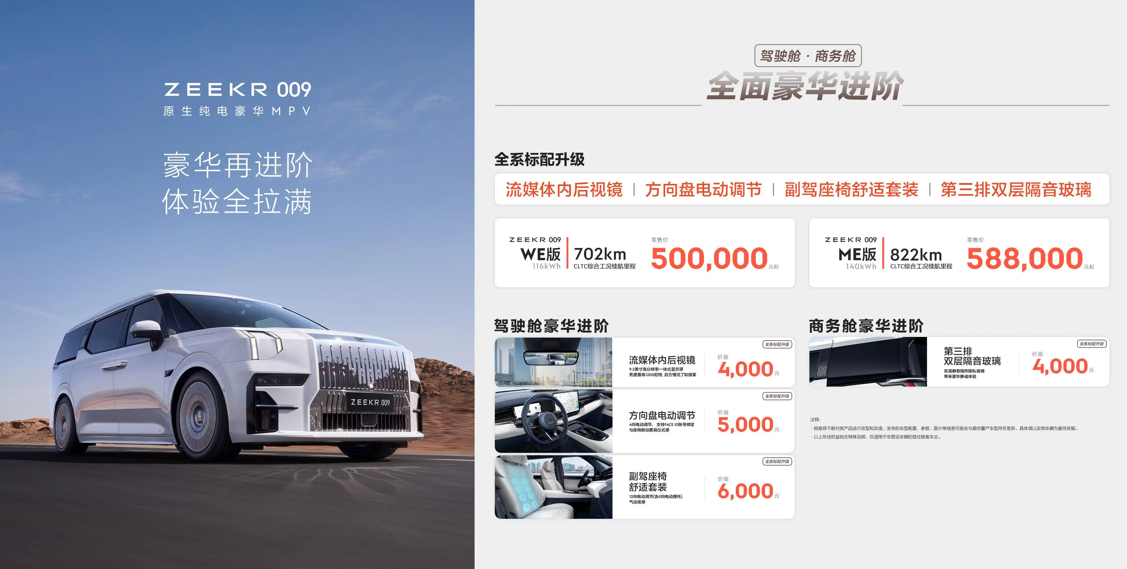 轴距3米2，6座布局，涨价1000元，配置大提升，迎战理想MEGA！