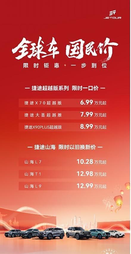 捷途汽车推出限时购车优惠：超越版系列6.99万元起售