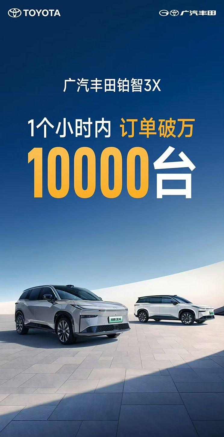 广汽丰田铂智3X首秀告捷，1小时斩获10000台订单，起售价10.48万