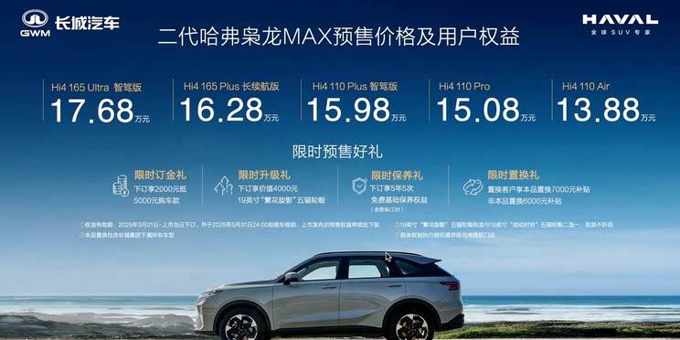 二代哈弗枭龙MAX 4月16日上市 预售价13.88万起 搭载高阶智能驾驶