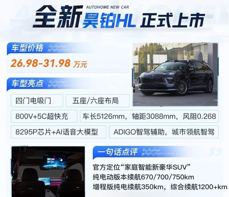 昊铂HL强势入局：26.98万起售，中大型豪华SUV市场再掀波澜
