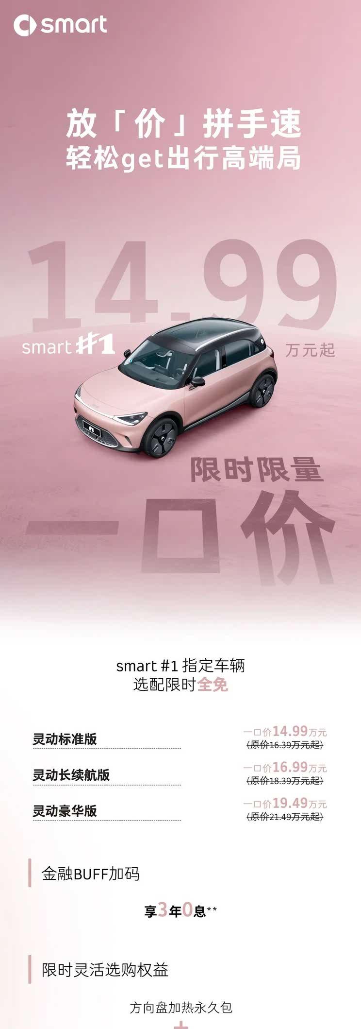 smart限时特惠：精灵#1售14.99万起/#3仅16.49万起