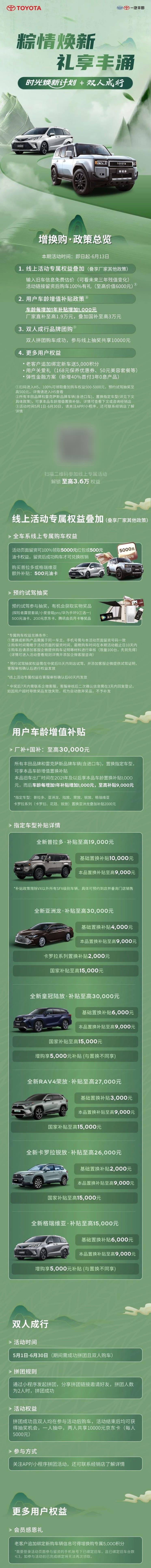 一汽丰田”焕新计划”：置换补贴叠加至高3.6万元