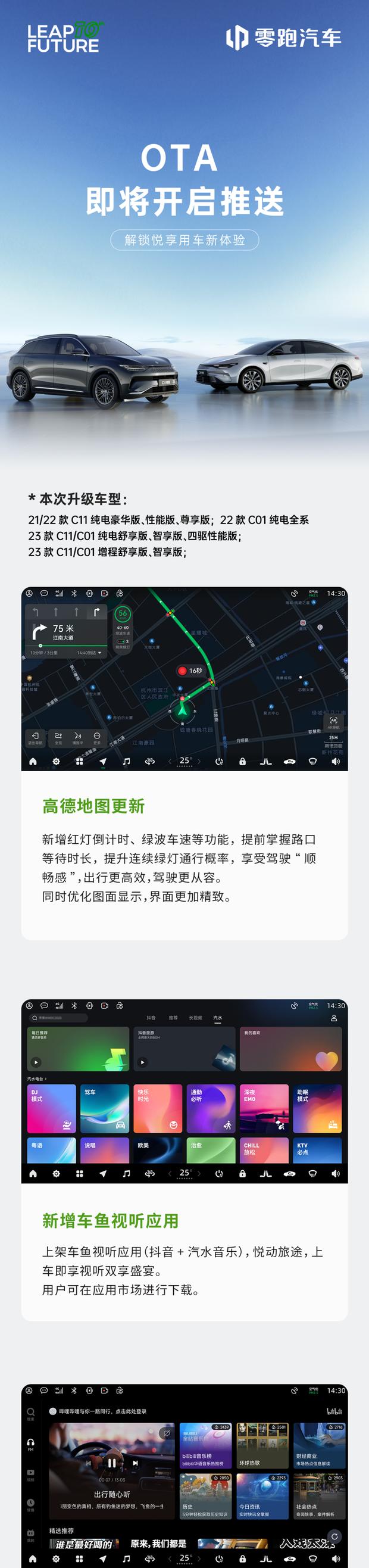 零跑C11/C01迎来重磅升级：2021-2023款车型即将推送App控车等新功能