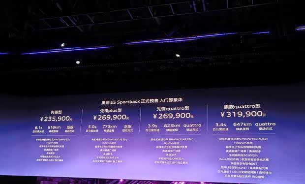 奥迪E5 Sportback开启预售：23.59万起/纯电续航达773公里