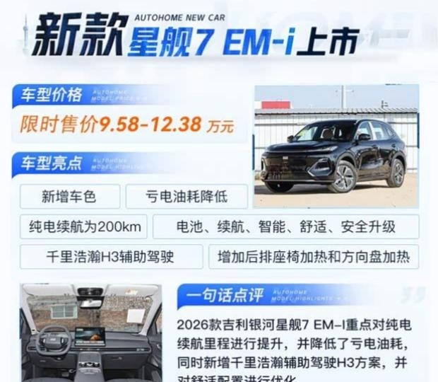 吉利银河星舰7 EM-i震撼登场 9.58万起售 续航达200km