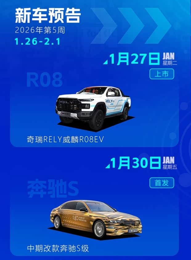 2026年第5周新车前瞻：奔驰S级改款领衔，多款新能源车型亮相