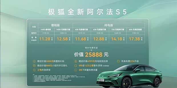 预售11.28万起 极狐阿尔法S5将于3月18日上市