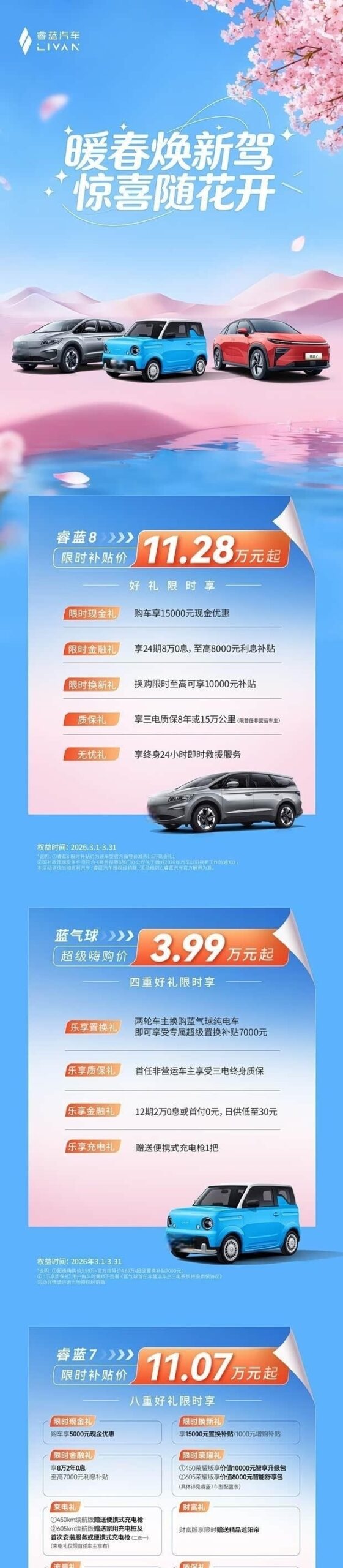 睿蓝汽车限时补贴开启 三款车型最低3.99万元