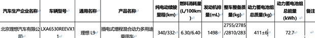 全新理想L9电池信息曝光 纯电续航达340公里