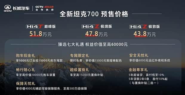 新款坦克700 Hi4-T预售43.8万起 4月20日上市