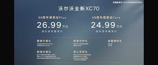 沃尔沃XC70 99周年感恩版上市 售24.99万元起 配置提升
