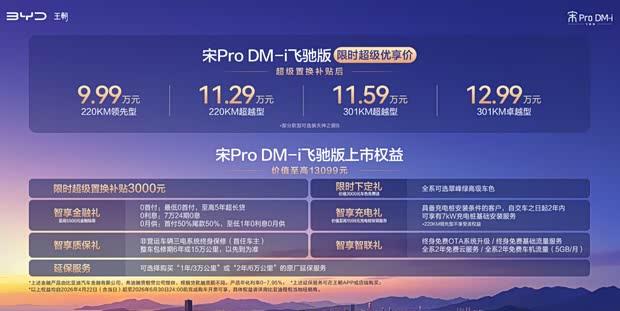 比亚迪宋Pro DM-i飞驰版上市：纯电续航301km 限时9.99万起