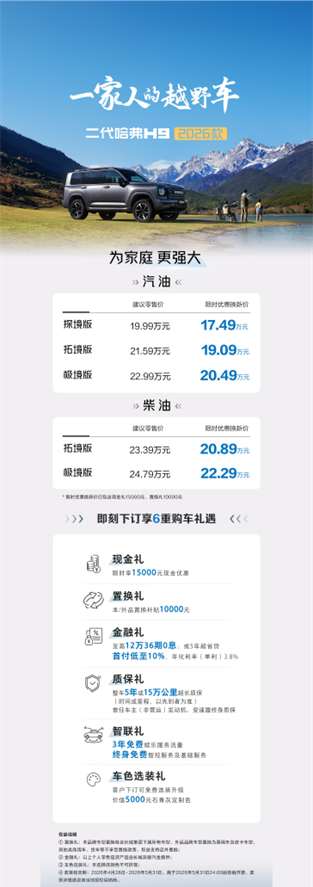 二代哈弗H9 2026款上市：17.49万元起，以“为家庭更强大”重塑越野新标准